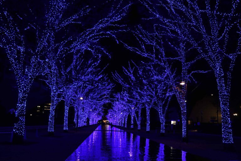 青色洞窟點燈秀 ６０萬顆燈泡打造藍色隧道